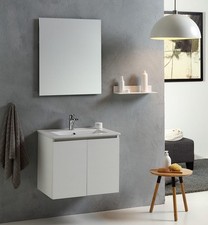 Kiamami Valentina Mobile bagno sospeso 60cm bianco foresta con lavabo e specchio