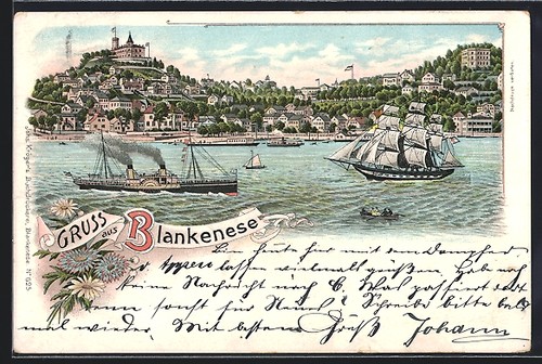 Litografia amburgo blankenese - litografia, amburgo-blankenese