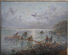R.Vannini Dipinto Olio Su Tela "Pescatori"