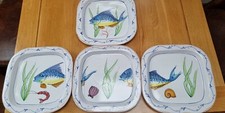 Unico Set 4 Piatti Pesce Vietri Dipinti a Mano Made In Italy Grandi 11x11