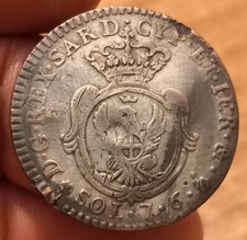 Moneta 7.6 Soldi 1800, Regno Di Sardegna Carlo Emanuele IV, Non Comune, Rif.6611
