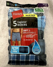 5 Hanes Boxer Uomo XL Senza Etichetta Intimo Vita Esposizione Assortiti Blu 40-42