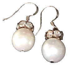 Orecchini in Argento Sterling 925 ad amo per lobi forati con Perla e Brillanti