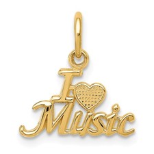 14k Yellow Gold I Love Music Charm Pendant 0.59 Inch