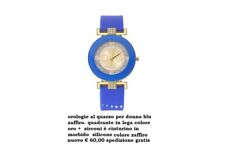 orologio al quarzo per donna blu zaffiro, quadrante in lega color oro + zirconi 
