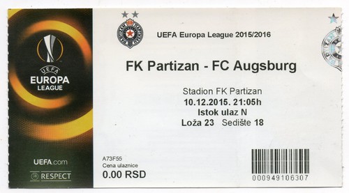 Biglietto partizan belgrado - ec,