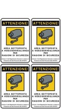 N°4 ADESIVO Cartello area videosorvegliata sottoposta videosorveglianza 15X10 CM