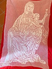 MADONNA CON BAMBINO filet ad uncinetto cm 140 x 208 circa in puro cotone bianco
