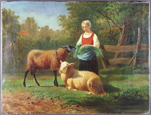 Ancien tableau bergère et - ancien,
