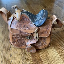 Borsa da sella western in pelle lavorata a mano vintage made in America foderata in sherpa