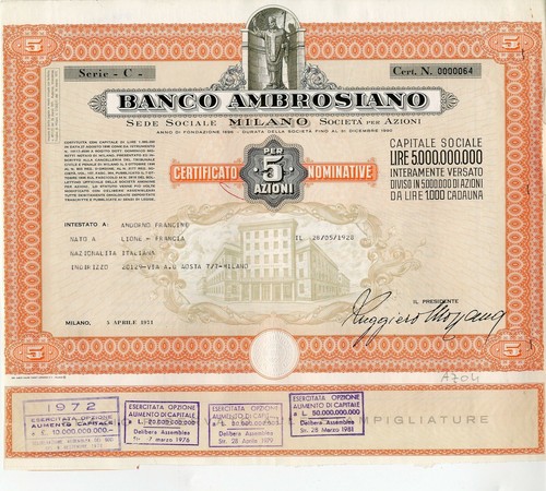 Certificato azionario azione - certificato,