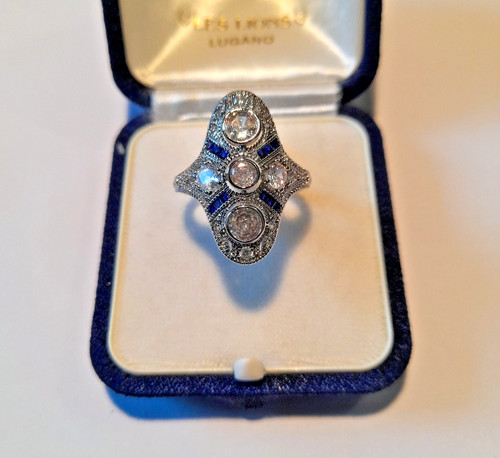 Anello art déco zirconi blu - art,