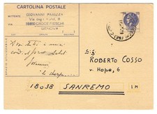 INTERO POSTALE LIRE 120 DA CROCE FIESCHI PER SANREMO