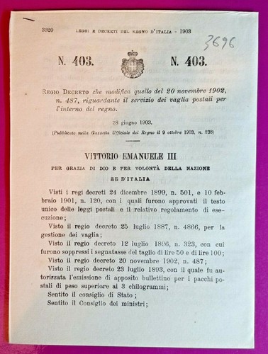 Vaglia postale regio decreto - postale,