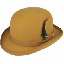 Cappello a ciotola 100% lana senape con piuma rimovibile foderato in 4 taglie