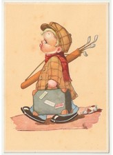 Non Viaggiata Milan cartolina d'epoca bambino valigia sacca mazze golf cane