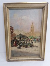 Quadro olio/tecnica mista Anikes Mario Ferdelba (1897-1971) Italia scena mercato