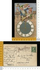 V3578] BUON ANNO NUOVO - SCENA GNOMI ELFI SOPRA OROLOGIO CAMPANILE - RILIEVO