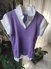 gilet lilla a costine con falsa camicia bianca. Taglia L da bambina (S/M donna)