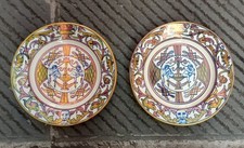 Coppia Piatti Ceramica Lustro Rubino Oro Gualdo Tadino Paolo Rubboli Fine XIX° s