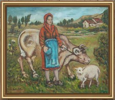 ARTE NAIF CONTADINA MUCCA PECORA PASCOLO oliotavola ENRICO COPETTA COEN  BRESCIA