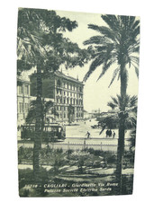 VECCHIA CARTOLINA FOTO CAGLIARI SOCIETà ELETTRICA SARDA CON TRAM VIA ROMA 1930C