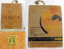 ANTICA TABELLA NEGOZIO RITAGLIO LIMONINA SICILIA CATANIA MARCA DA BOLLO LIRE 5 