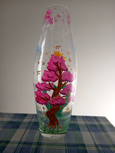 Vaso vetro dipinto mano - vetro,