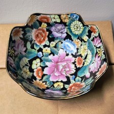 Vaso cinese - ciotola dipinta "mille fiori" su fondo nero