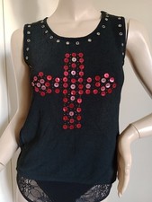 TOP CANOTTA SOTTOGIACCA MAGLIA DONNA NERO BOTTONI E BORCHIE LEGGI LE MISURE