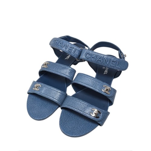 Sandali chanel blu pelle coco - sandali,
