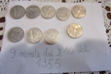 9 monete da lire 10 del 1955