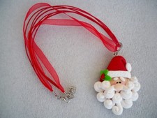 COLLANA CIONDOLO IN FIMO FATTO A MANO BABBO NATALE SANTA CLAUS 