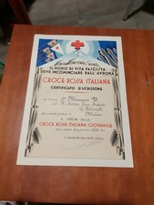 Diploma Croce Rossa Italiana Certificato d'iscrizione Feltrinelli 1939 meccanico