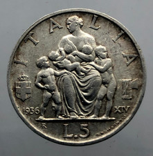 5 LIRE FAMIGLIA 1936   PERIZIA NIP BB  Vittorio Emanuele III