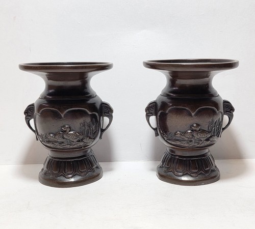 Coppia vasi bronzo meiji - bronzo,