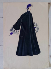 Figurino di moda anni 50-60 disengato e colorato a mano