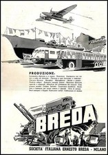 PUBBLICITA' 1939 BREDA COSTRUZIONI AEREI LOCOMOTIVE NAVI CAMION PULLMAN ACCIAIO 