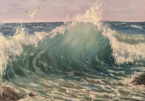 Textured impasto birds wave - birds,