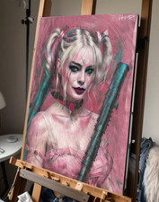 Ritratto reale di Harley Quinn Margot Robbie con QUADRO SU TELA CACAO Hit