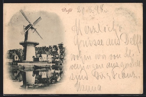 Delft windmühle vom wasser - delft,,