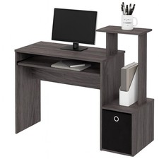 Scrivania con Cassetto in Tessuto Tavolo Porta PC Computer con Mensola Grigio