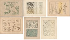 Stampe antiche SERIE 6 FOGLI STILE GIAPPONE FIORI FOGLIE 1885 Antique prints