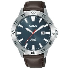 Orologio solare uomo Lorus con quadrante blu e cinturino marrone RX349AX9