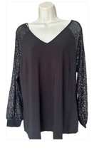Black Sequin Sleeve Blouse Top