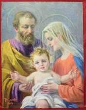 OIL PAINTING DIPINTO olio su faesite G.PAOLO CRIDA 1956 "SACRA FAMIGLIA"
