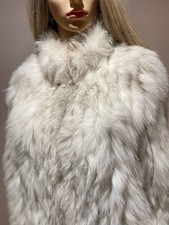 Cappotto invernale donna SAGA blu pelliccia di volpe morbido con tasche pelle bordo foderato giacca M