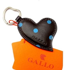 Portachiavi Gallo Unisex Cuore a Pois Egeo su fondo Marrone in Pelle Ganci