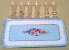 Limoges Vassoio Originale Fatto A mano Arte Francese + 6 Bicchieri 1960-70 Decò