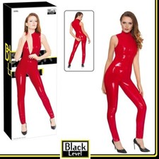 Tuta PVC Vinile Rosso Lucido Senza Maniche Scollata con Cerniera Zip a 2 Vie -S-